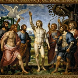 beautiful high renaissance painting of fully automated luxury gay space communism, by raphael, michelangelo, leonardo da vinci