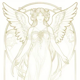 deco art, goddess, taoism, garce, elgent, wings, fantasy, line art, rimming light, medium shot, artgerm lau, greg rutkowski, alphonse mucha