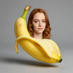 studio photo still of a banana 🍌 with the face of emma stone hybrid character