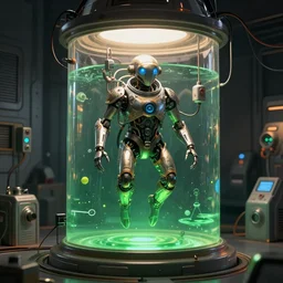 sci - fi, guild navigator mutant floating in a sealed vat of green fluid, wires and sensors around, grey metal panels in the background, art by ismail inceoglu