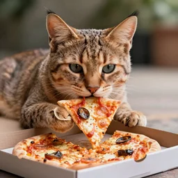 cute fluffy caracal eating pizza from pizza box, in the style of craola, shallow depth of field, highly detailed, digital painting, trending artstation, concept art, illustration, cinematic lighting, vibrant colors, photorealism, epic, octane render