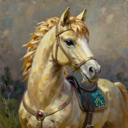 Epona from Zelda, oil on canvas, intricate, portrait, 8k highly professionally detailed, HDR, CGsociety