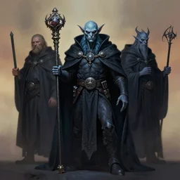 full character potrait of genetic combination between goblin & lich & warlock, holding a ceremonial staff, wearing a cloak, zdzislaw beksinski, lewis jones, dariusz zawadzki, wayne barlow, warhammer fantasy, cold hue's, warm tone gradient background, concept art, 4 k, ultra - high - definition