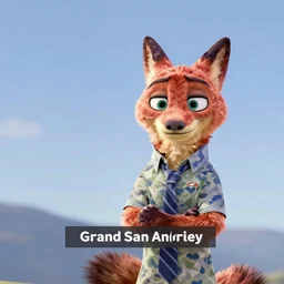 Screenshot of Grand Theft Auto: San Andreas loading screen featuring Nick Wilde (from Zootopia)