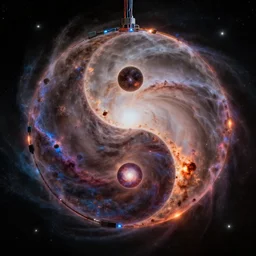 a ying yang sign made from a supernova explosion and nebulas, ultrarealistic, dramatic lighting, electrical details, high details, 4 k, 8 k, best, accurate, trending on artstation, artstation, photorealism, ultrarealistic, space photography