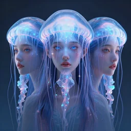 3 d photo face portrait of a goddess jellyfish by barclay shaw and alena aenami, bioluminescence, octane render