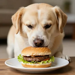 dog eating burger, photo