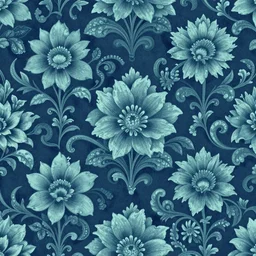 onyx aqua floral blooms, cerulean swirling, oriental wallpaper n-9