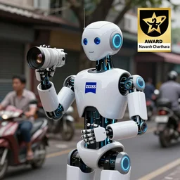 service agent robot by Navanh Chanthara, street photography, 85 mm, zeiss lens, award winning, 8k, behance, unreal engine 5