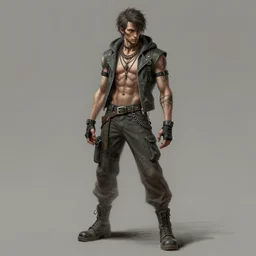 really cool sketchy man alone, wearing edgy clothes, full beautiful detailed body, focused and dramatic, trending on artstation