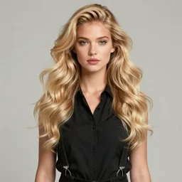 blonde with long, voluminous hair, wearing black suspenders and a sleeveless button - down shirt, by donato giancola and nikolay makovsky.