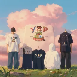 a photoshoot for a studio - ghibli themed yzy gap clothing line, 8 k concept art, golden hour, vintage, pink skies, cloudy, dreamy, extremely detailed