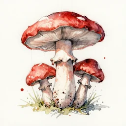 detailed jean - baptiste monge water color on white paper watercolor sketch of mushrooms hard edges, pencil lines, drips, runs, spatter. red chrome