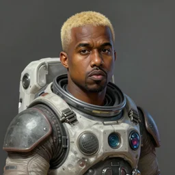 pinted portrait of kanye west as a dieselpunk astronaut by greg rutkowski, he is about 3 0 years old, short blond hair, athletic and strong, straight jaw, wearing futuristic space gear, highly detailed portrait, digital painting, artstation, concept art, smooth, sharp foccus ilustration, artstation hq.