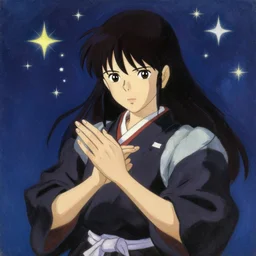 baroque oil painting of anime key visual concept art of a samurai girl, very anime, perfect hands, stars vackground, trending on artstation, oil on canvas, style of makoto shinkai greg rutkowski studio ghibli