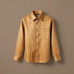 realistic catalogue store photo of a a shirt made of wood, covered with brass dots on a neutral brown background, neutral colors, neutral lighting, centered composition, big margins, 4 k