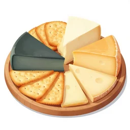 A colorful cheese platter with crackers