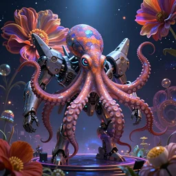 by artgerm and agostino arrivabene, visually stunning, cinematic, ultra realistic, hyper realism, 1 2 k, epic, octane render, unreal engine, vfx, maya, acquisition octopus, light up the stage, deep space, cosmos, psychedelic flowers, organic, oni compound artwork, sparkling hornwort, broken android kannon mindar