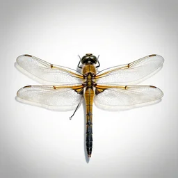 striped dragonfly, photorealistic wildlife photography, full body, isolated on a pure white background, centered, entire subject in frame, sharp focus, soft studio lighting