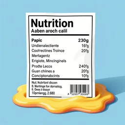 acid color painting in a vibrant color style of a melted nutritional label with pills scattered everywhere