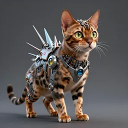 a highly detailed bengal cat with multiple eyes and spikes, limbs by alex gray, android jones, karol bak, ayami kojima, artgerm, concept art, sharp angles, robot, 3 d, octane render, 8 k, unreal engine