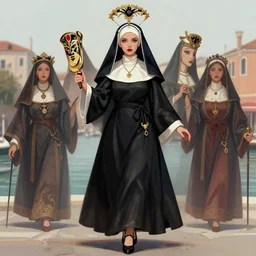 beautiful female character inspired by venice carnival, kuruminha and nun | | digital artwork made by greg rutswork, anna dittmann and lois van barlee, symmetrical, anatomically correct