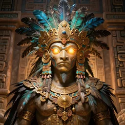 a highly detailed illustration of mayan quetzalcoatl, glowing eyes, ancient mayan background, feathers, intricate, epic, highly detailed, centered, digital painting, artstation, concept art, smooth, sharp focus, league of legends concept art, wlop