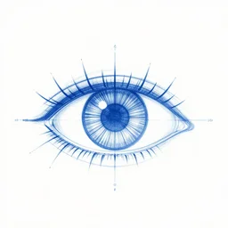 cybernetic eye blueprint, simplistic drawn business logo, futuristic