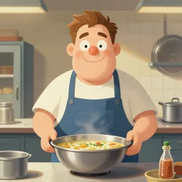 pickle rick serving in a soup kitchen, pickle rick serving soup, detailed portrait, matte painting