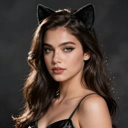 madison beer : : young woman : : as catgirl by marvel trading card : : by greg rutkowski, wlop, instagram, unreal engine, : :