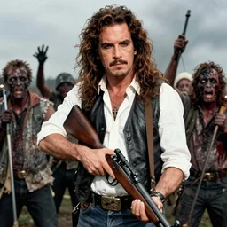 ozzy osborne holding a rifle at zombies, photo