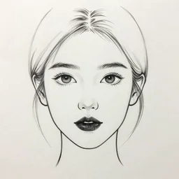 ink lineart drawing of a beautiful young woman, dark lips, round eyes, white background, artstation, etchings by goya, chinese brush pen, illustration, high contrast, deep black tones contour
