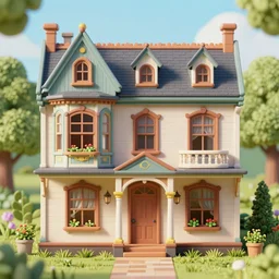photo of a Victorian dollhouse, outside view, extreme details, soft lighting, vivic colors, realistic octane render, 8k