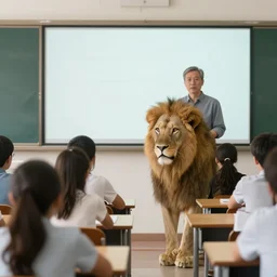 photo from a lion as a teacher in a classroom