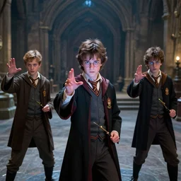 sharp, highly detailed, from a 2 0 1 9 sci fi 8 k movie, set in 1 8 5 0 in an alternate universe, mid distance shot of three students practicing magic, in the ground of school of magic, magic special effects, wearing 1 8 5 0 s clothes, atmospheric lighting, in focus, reflective eyes, 3 5 mm macro lens, live action, nice composition