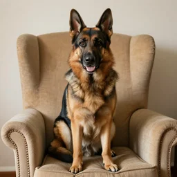a german shepherd sitting on an armchair n 9