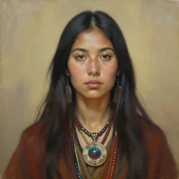 painting of beautiful woman, shaman, shamanic atmo, hyperrealistc, realism
