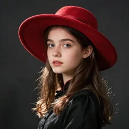 length portrait of girl in a red hat and black dress, fine art portrait photography by paolo roversi, volumetric lighting, very detailed, high resolution,