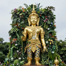 a massive gold and porcelain sculpture in the jungle covered in flowers and vines photograph, architecture carved for a titan, beautiful in its smoothness and expansiveness, curving geometric arches, architectural photograph by louis kahn and moshe safdie