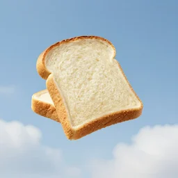 slice of bread ascending to heaven, sky in the background, bread floating