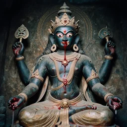 mystical hindu blood god, film photo, grainy, high detail, high resolution