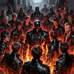 the sandman from dc comics fighting a large crowd, black jacket with fire design details, specular highlights, global ilumination, scary atmospheric lighting, sharp focus, vivid color scheme, hyper realistic digital painting fantasy art by cristian sauret, greg rutkowski, lee bermejo, artgerm, makoto shinkai and clay mann