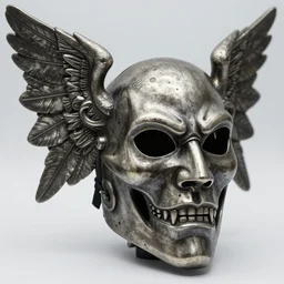 terror angel oni carranca made in carved moist titanium, realistic and ultra detailed, texturized, indirect volummetric light, mask effect layer, sharpen and antialiased
