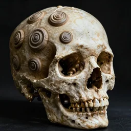 A skull with lots of spirals in the style of junji ito