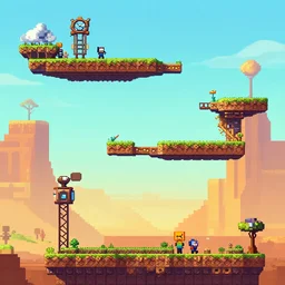 beautiful screenshot of a dieselpunk platformer level design, sidescrolling, 2 d, orthographic, badlands, minecraft, cotw, trine 3, high quality, unreal 5, pinterest
