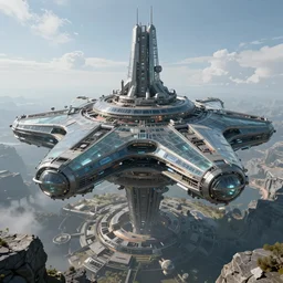 gigantic future megastructure advanced alien spaceship made of glass and slate, trending on artstation, ue5,