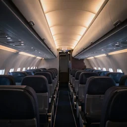 luxurious airplane interior, moody lighting. 2 0 4 0 as, architectural photography, 8 k, realistic lighting, reflections, bloom, hyperdetailed environment, pbr materials.