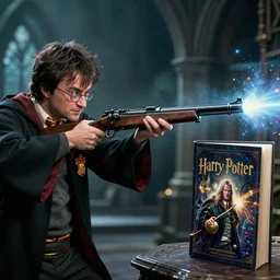 Harry Potter shoots Voldemort with an anti-tank rifle book cover artstation raytracing