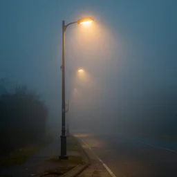 a street light on a foggy street at night, a picture by noami, tumblr, neo - romanticism, mist, ominous vibe, soft mist