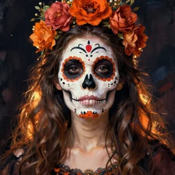 Illustration of a sugar skull day of the dead girl, art by johannes itten